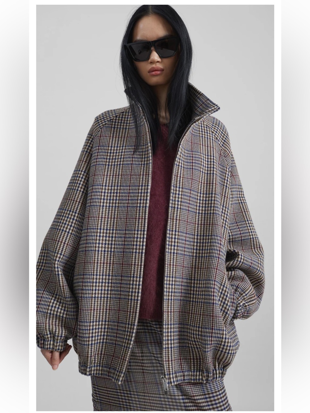 THE FRANKIE SHOP - BAXTER WOOL TRACK JACKET - BEIGE GLEN PLAID - Picture 8 of 15
